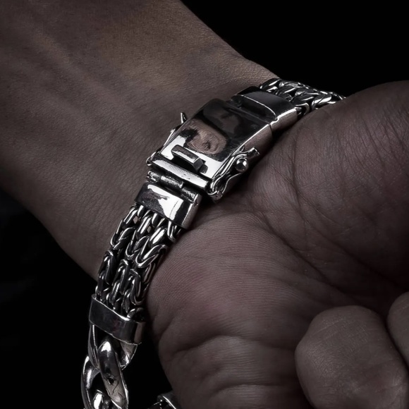 Mens Silver Bracelet - Misa & Co. Handcrafted in Bali Bracelet - Triple Strand V - Picture 2 of 3